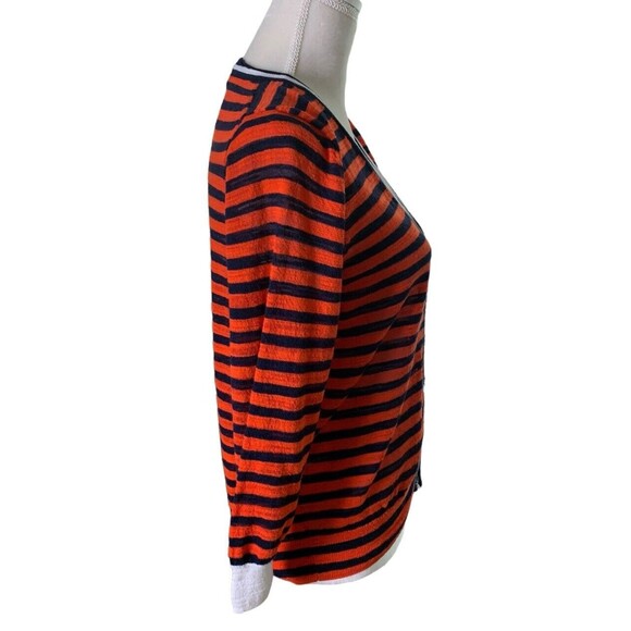 J.Crew Striped 3/4 Sleeve Knit Cardigan Women's L Tomato Red Navy Blue White - Picture 5 of 13